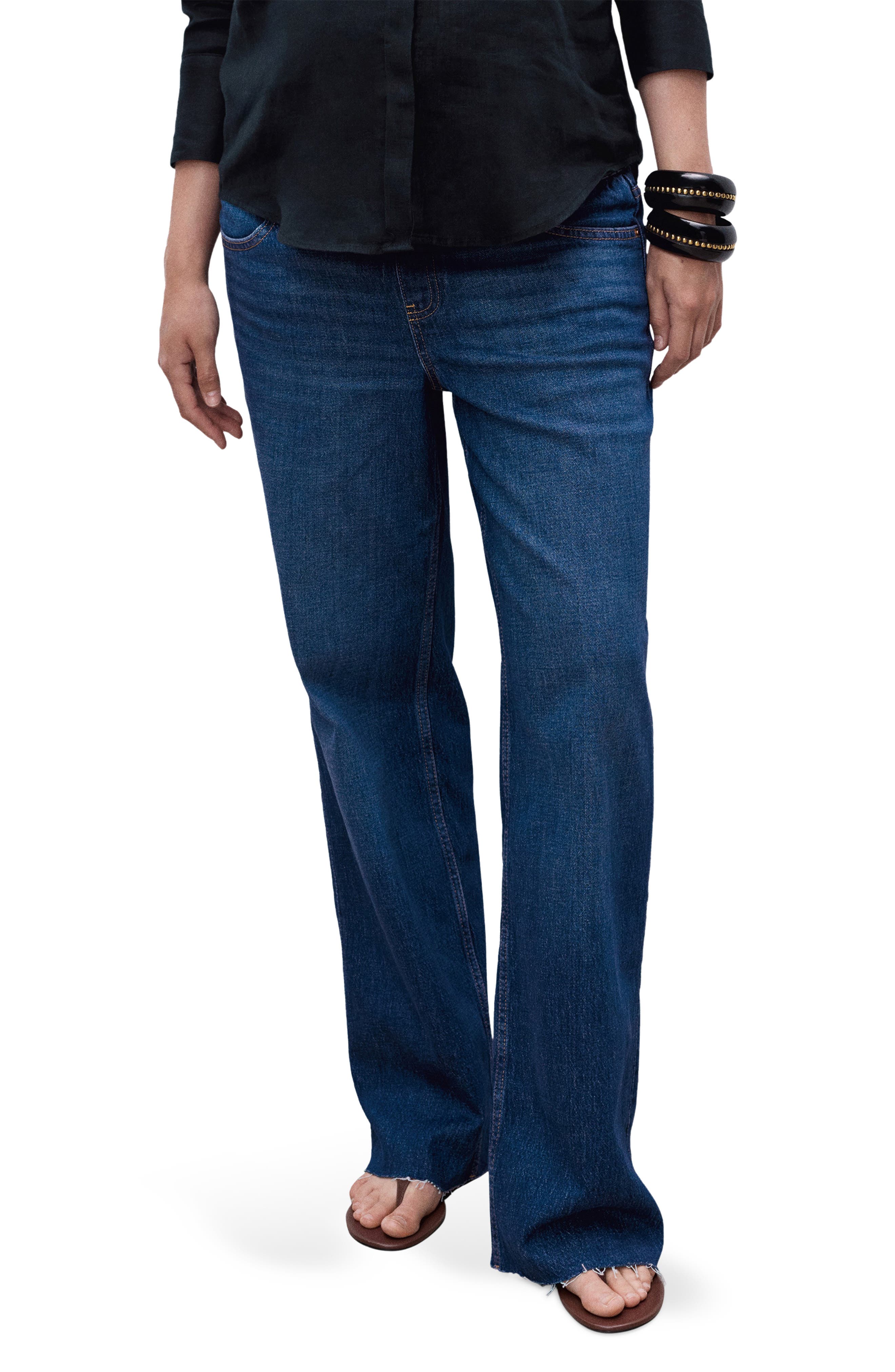 Over the Bump Raw Hem Wide Leg Maternity Jeans - image 5