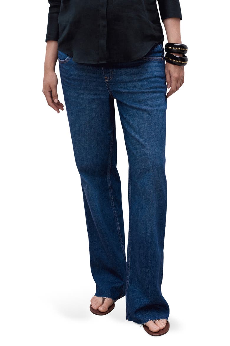 Over the Bump Raw Hem Wide Leg Maternity Jeans, Main, color, DARK BLUE