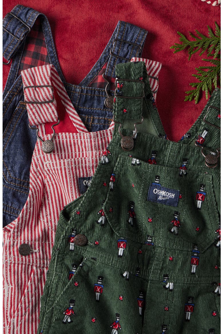 Print Stretch Cotton Twill Overalls, Alternate, color, RED HICKORY STRIPE