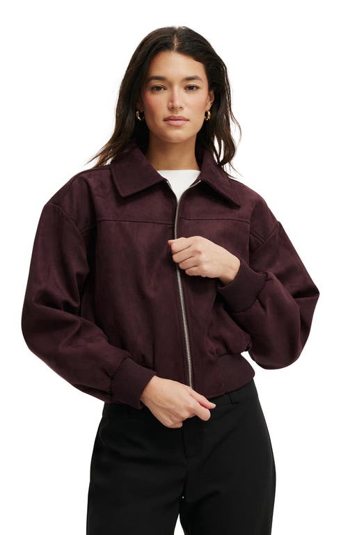 Cotton On Sophie Faux Suede Bomber In Burgundy