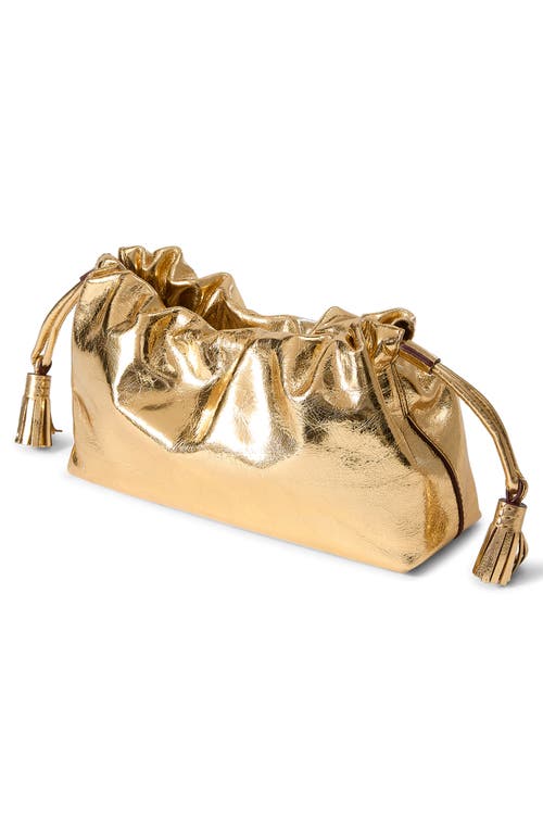 Veronica Beard Small Ruched Metallic Leather Clutch Bag In Gold