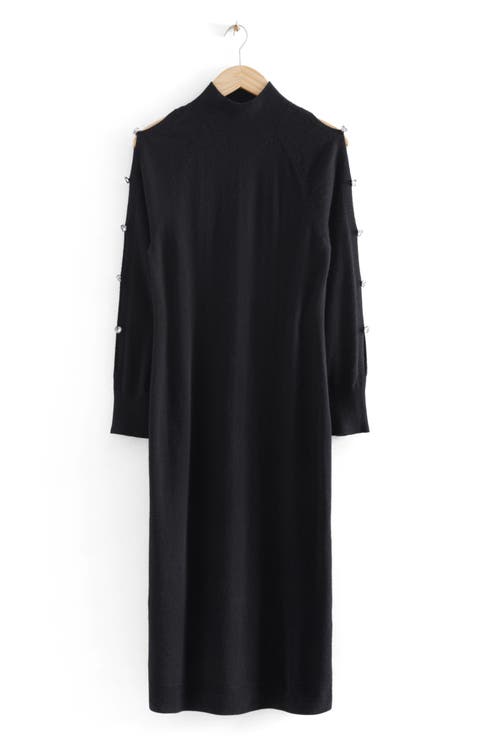 Crystal Embellished Long Sleeve Sweater Dress