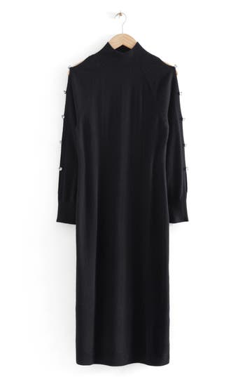 & Other Stories Crystal Embellished Long Sleeve Sweater Dress In Black