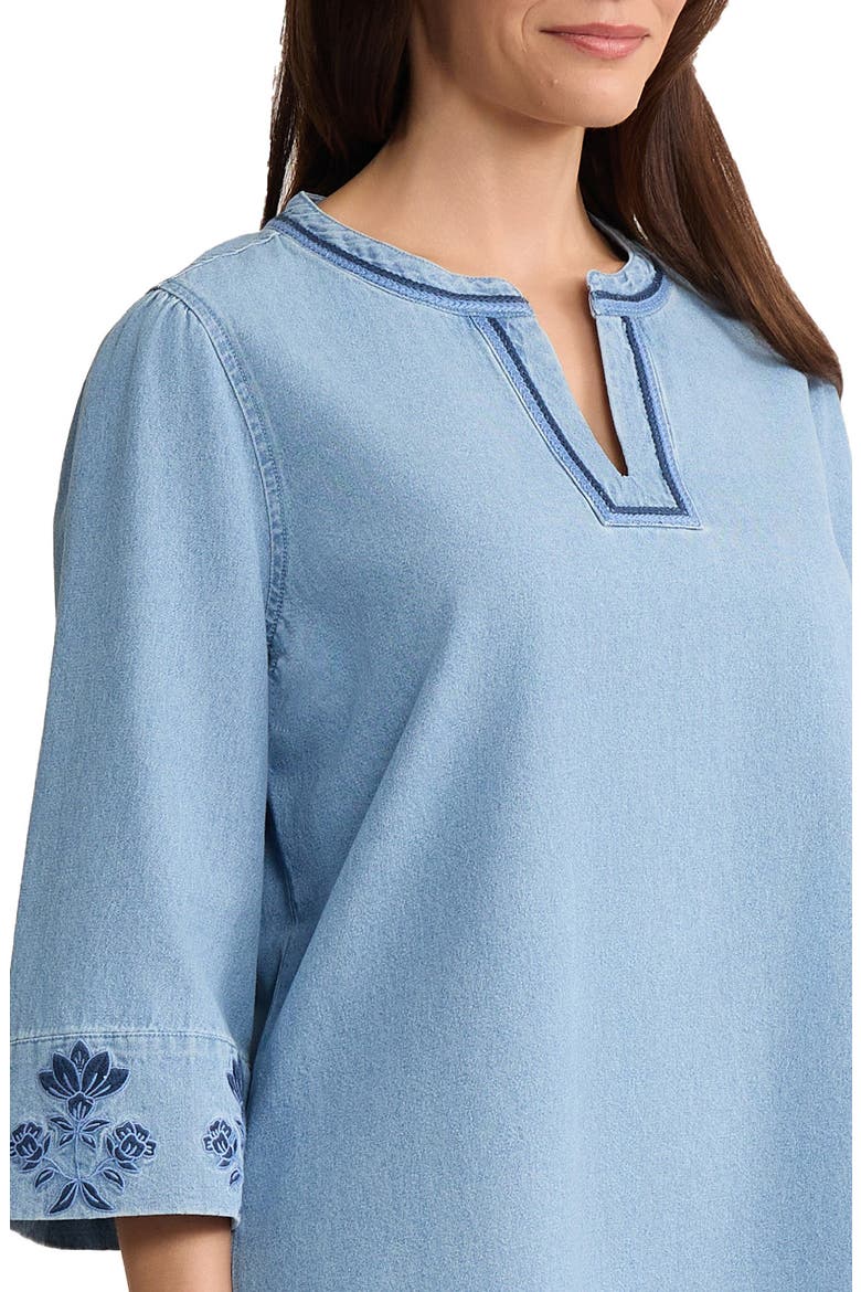 Embroidered Cotton Chambray Top, Alternate, color, PISCES WASH
