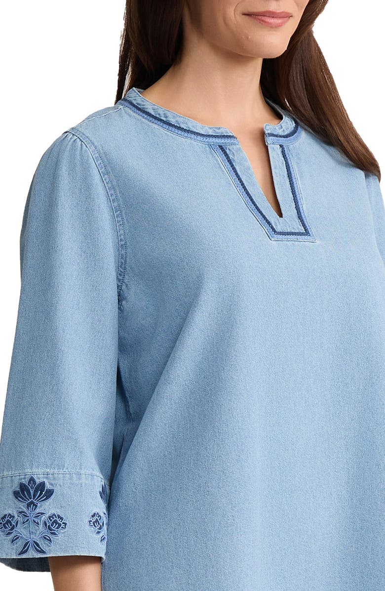 Jones New York Embroidered Cotton Chambray Top, Alternate, color, Pisces Wash