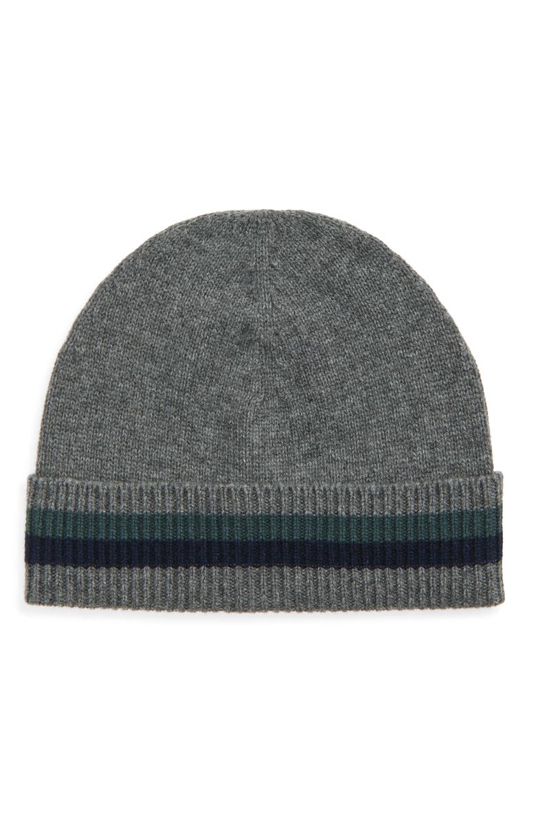 Robert Barakett Stripe Cuff Cashmere Beanie, Main, color, Grey