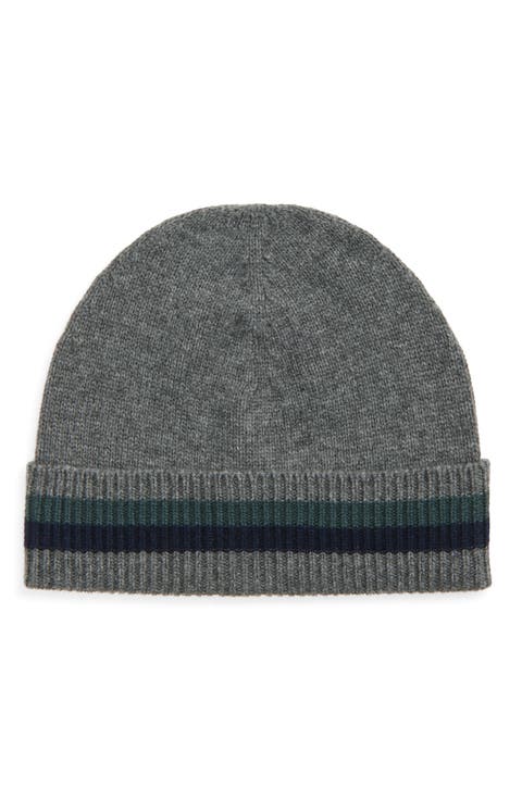 Stripe Cuff Cashmere Beanie
