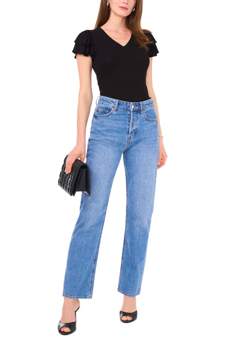 Flutter Sleeve Rib Top, Alternate, color, RICH BLACK