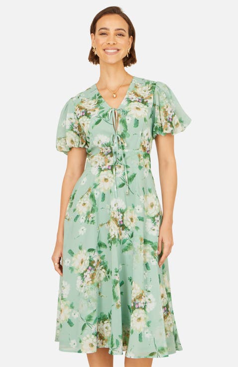 Floral Front Tie Detail Tea Dress