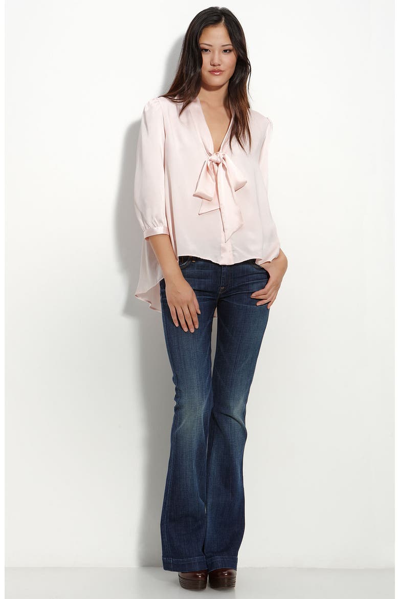 Tie Neck Satin Blouse, Alternate, color, DENIM