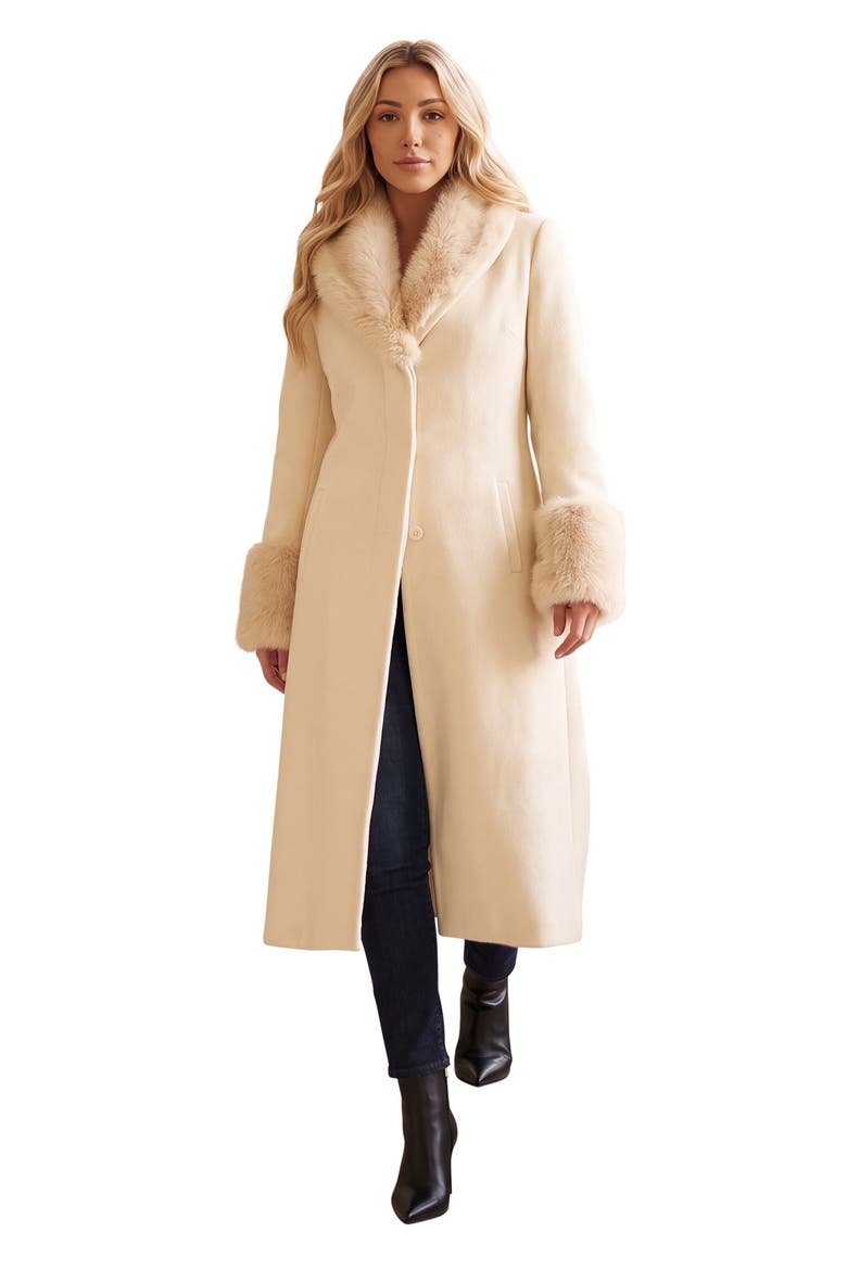 Plus Size Wool Blend Coat With Faux Fur Trim, Main, color, IVORY