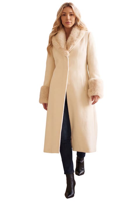 Plus Size Wool Blend Coat With Faux Fur Trim