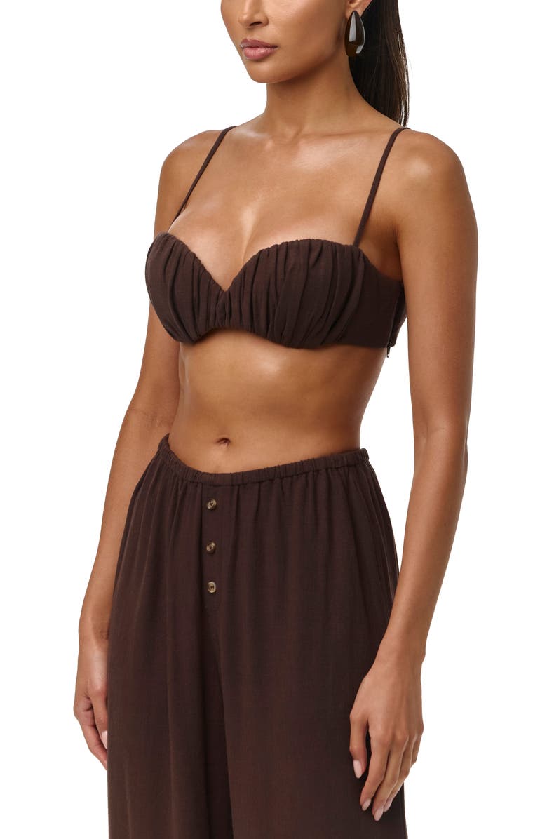 Naked Wardrobe Ruched Spaghetti Strap Bralette, Alternate, color, Dark Chocolate