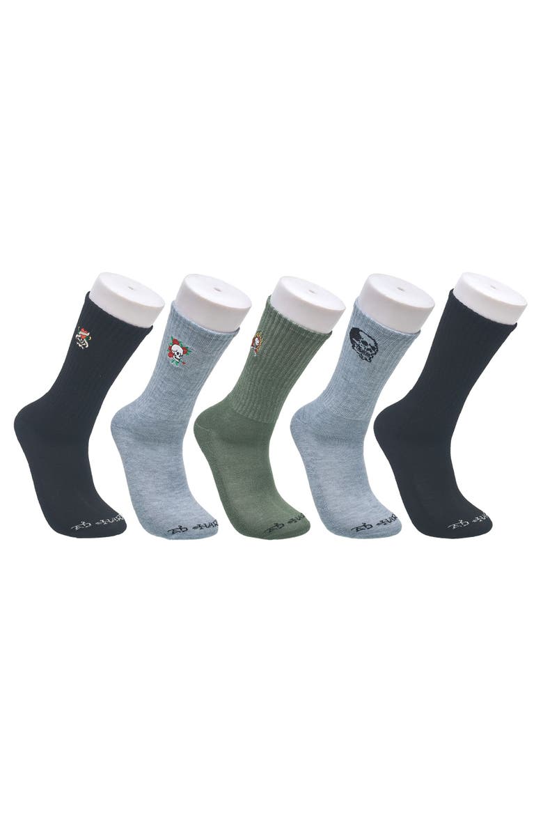 Embroidery Half Cushion Crew Sock 5-Pack, Main, color, Black Multi