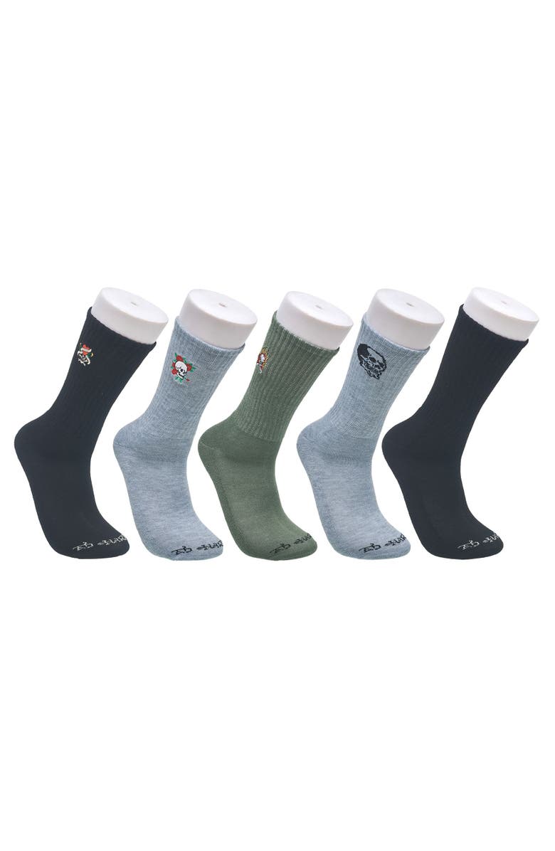 Ed Hardy Embroidery Half Cushion Crew Sock 5-Pack, Main, color, Black Multi