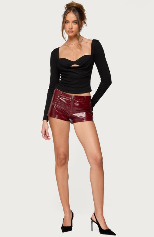 Edikted Mcrae Zip-up Faux Leather Micro Shorts In Brown