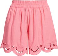 Treasure & Bond Cutwork Hem Linen Blend Pull-On Shorts