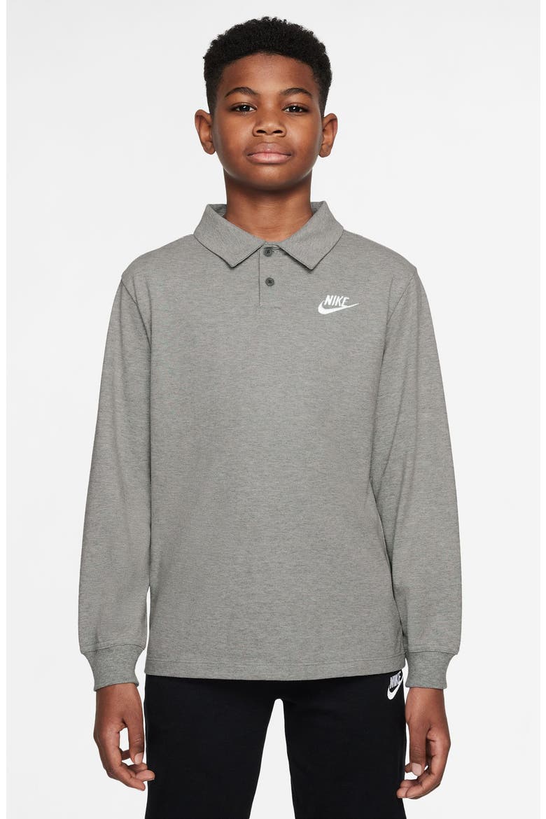 Kids' Cotton Polo, Main, color, GREY HEATHER/ GREY/ WHITE
