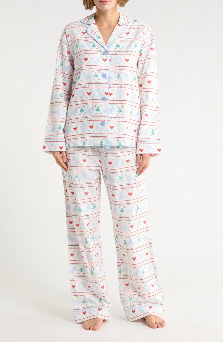 PJ Salvage Lightweight Flannel Pajamas, Main, color, White Multi
