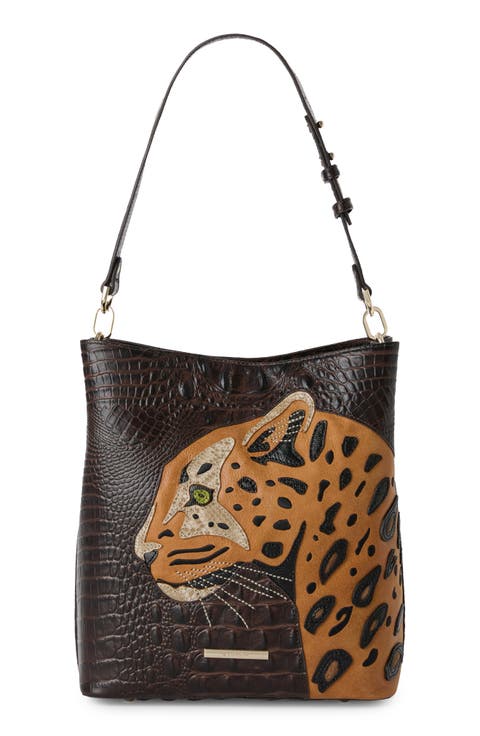 Celina Croc Embossed Leather Bucket Bag