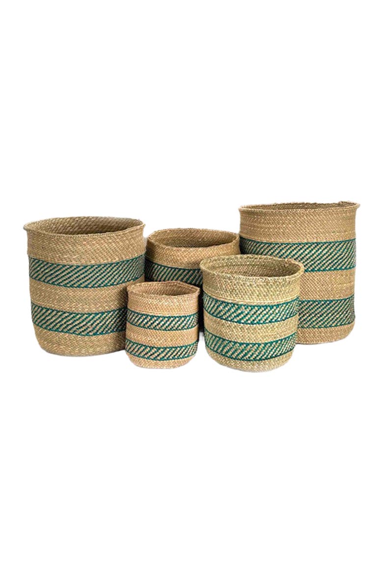 Turquoise Stripe Iringa Basket, Alternate, color, Turquoise Stripe