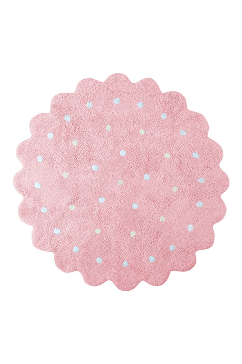 Little Biscuit Polka Dot Washable Cotton Blend Round Rug, Main, color, PINK