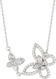 SUZY LEVIAN Sterling Silver Cubic Zirconia Double Butterfly Pendant Necklace