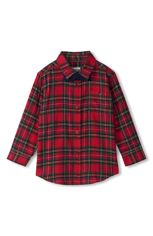 Hatley Kids' Plaid Flannel Button-Up Shirt with Bow Tie in Red 