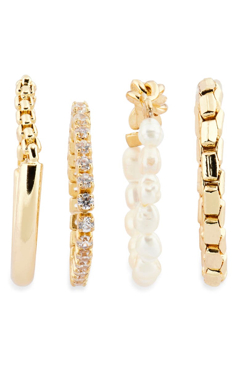 Covet Set of Faux Pearl & Cubic Zirconia Stackable Rings, Alternate, color, Gold