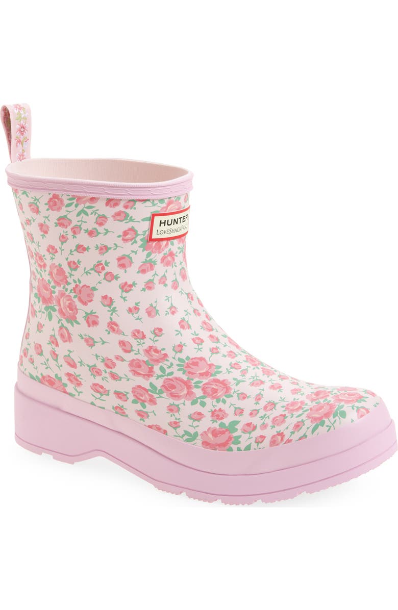 Hunter x LoveShackFancy Play Short Rain Boot, Main, color, Rose Heart