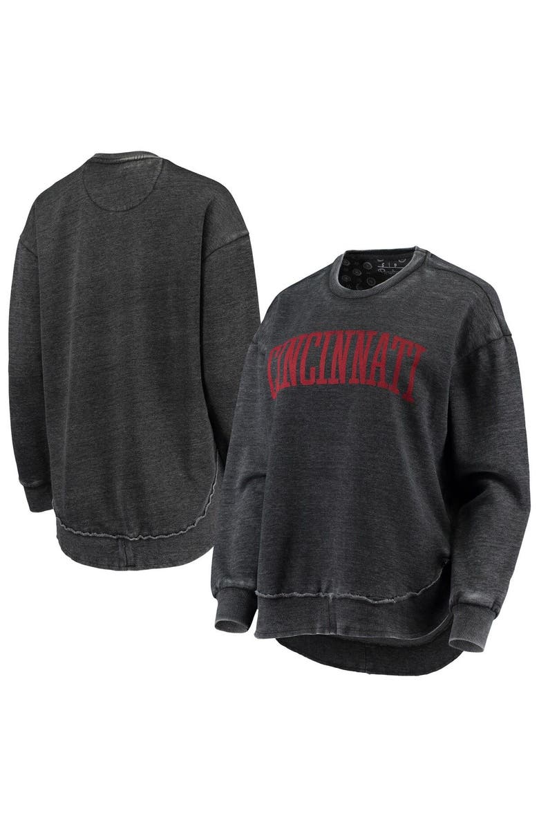 PRESSBOX Women's Pressbox Black Cincinnati Bearcats Vintage Wash Pullover Sweatshirt, Main, color, Black