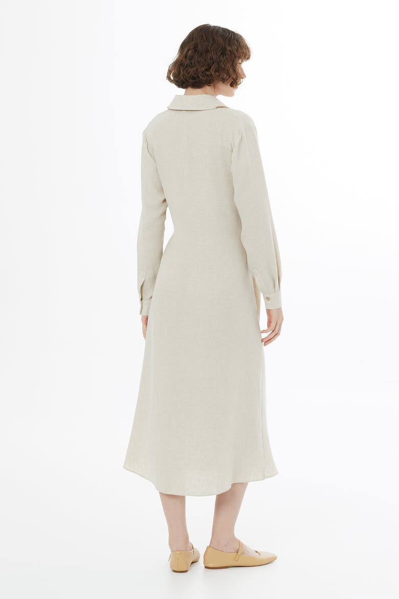 Beige Tie Detail Linen Midi Dress, Alternate, color, Beige