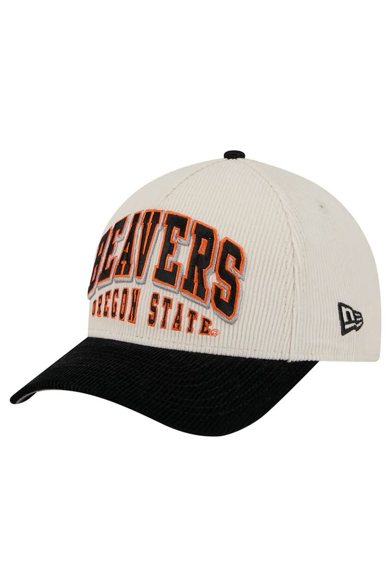 Men's New Era Black/Cream Oregon State Beavers Arch Two-Tone Corduroy 9FORTY A-Frame Adjustable Hat, Main, color, Black