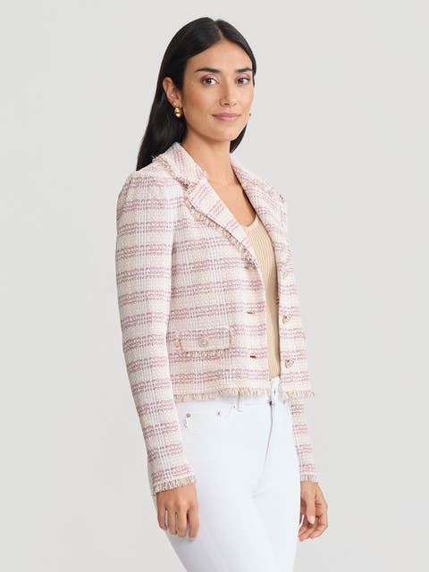 Relaxed Plaid Fringe Trim Knit Jacket