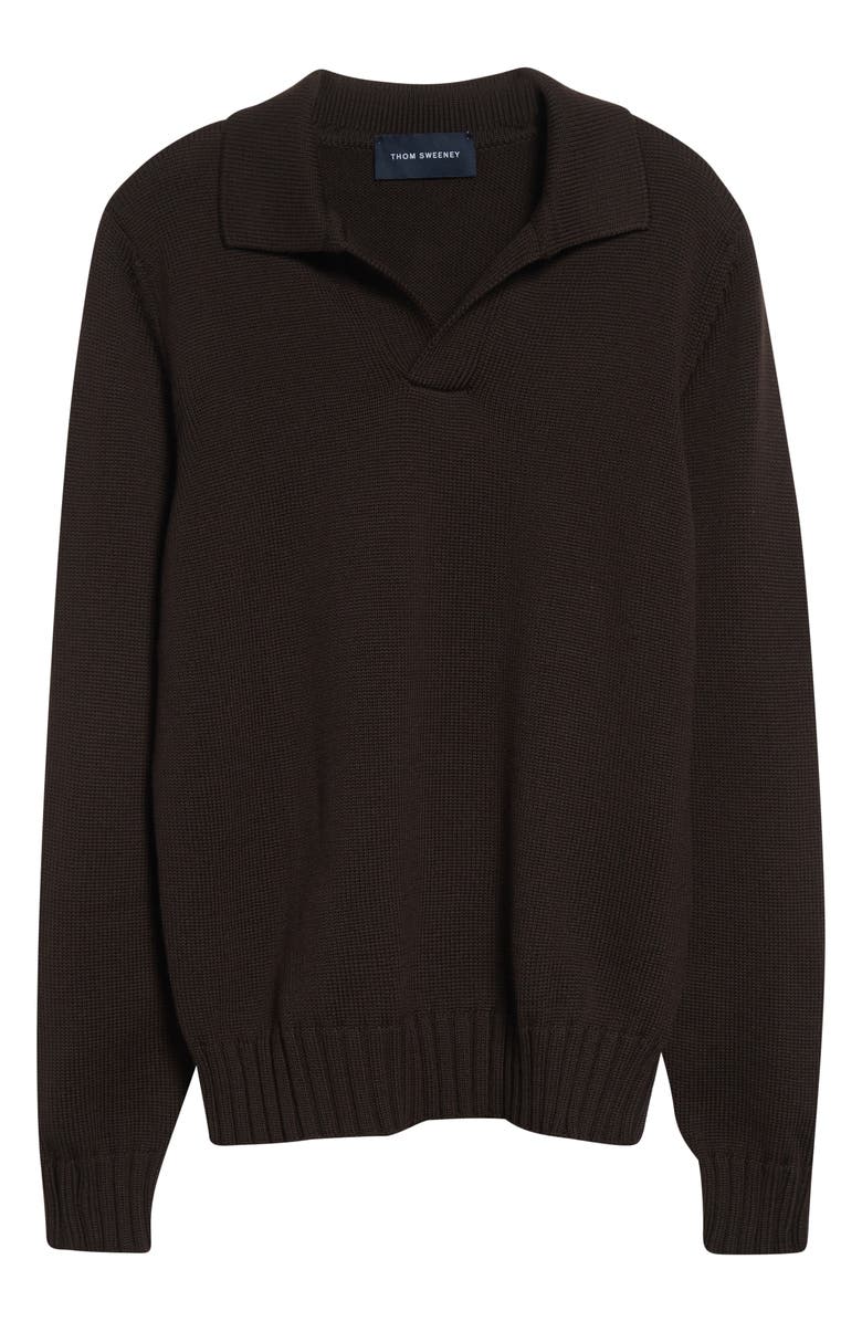 Thom Sweeney Skipper Johnny Collar Virgin Wool Polo, Alternate, color, 280 - Dark Brown
