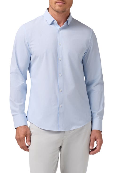 Leeward Trim Fit Cloud Blue Pinstripe No Tuck Button-Up Shirt