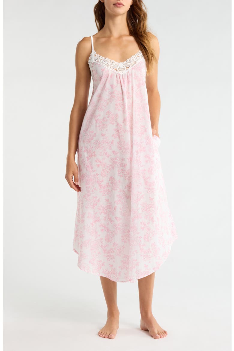 Nostalgia Floral Lace Trim Cotton Voile Nightgown, Main, color, DESERT ROSE