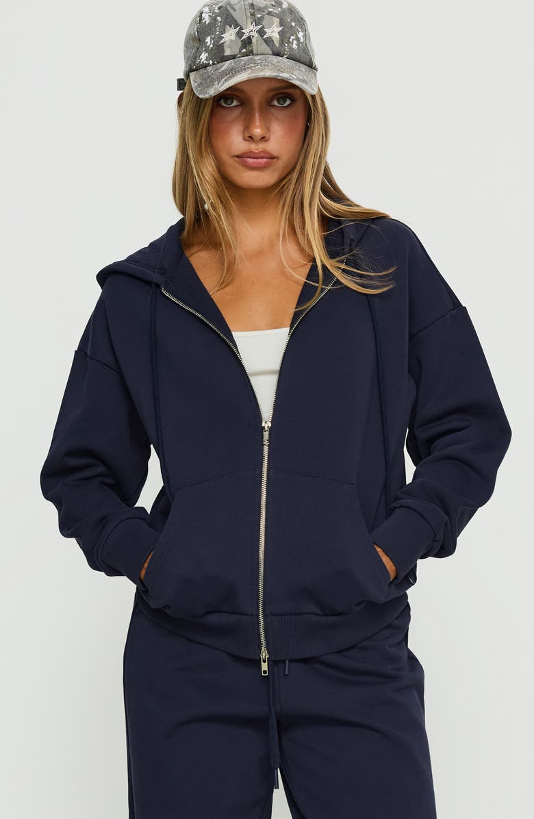Princess Polly All Day Cotton Zip Hoodie, Alternate, color, Navy