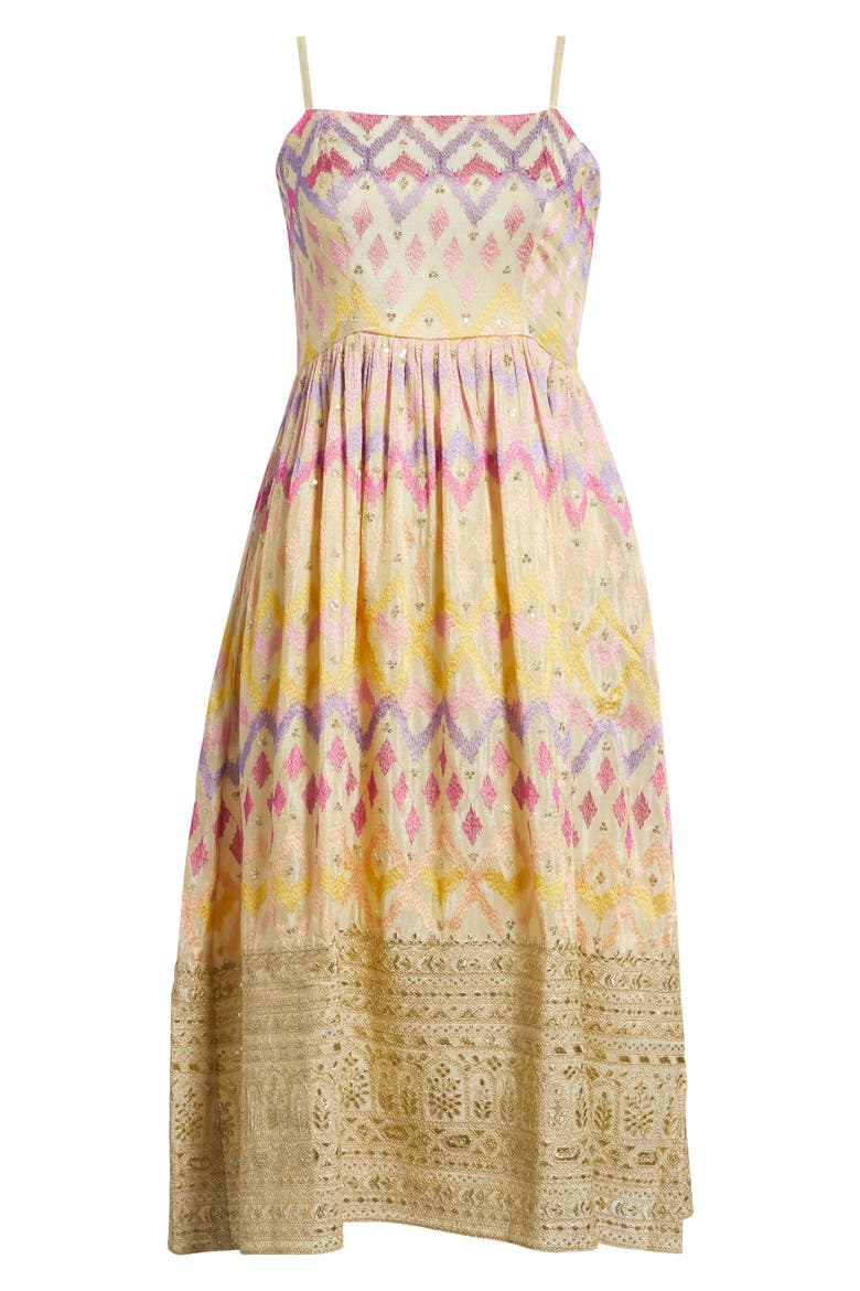 Emma Embroidered Fit & Flare Midi Dress, Alternate, color, PINK/ YELLOW