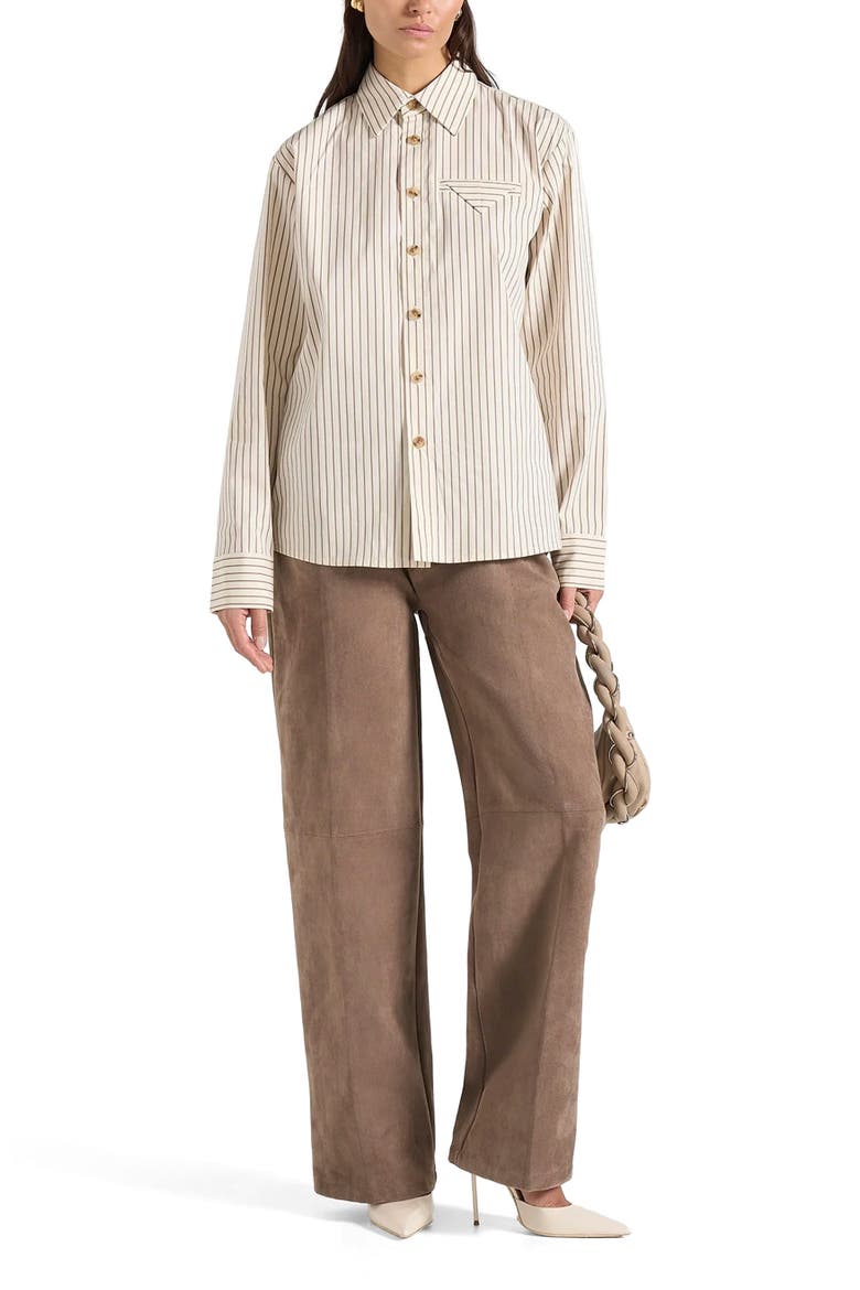 Ronnie Unisex Pinstripe Long Sleeve Shirt, Main, color, Beige