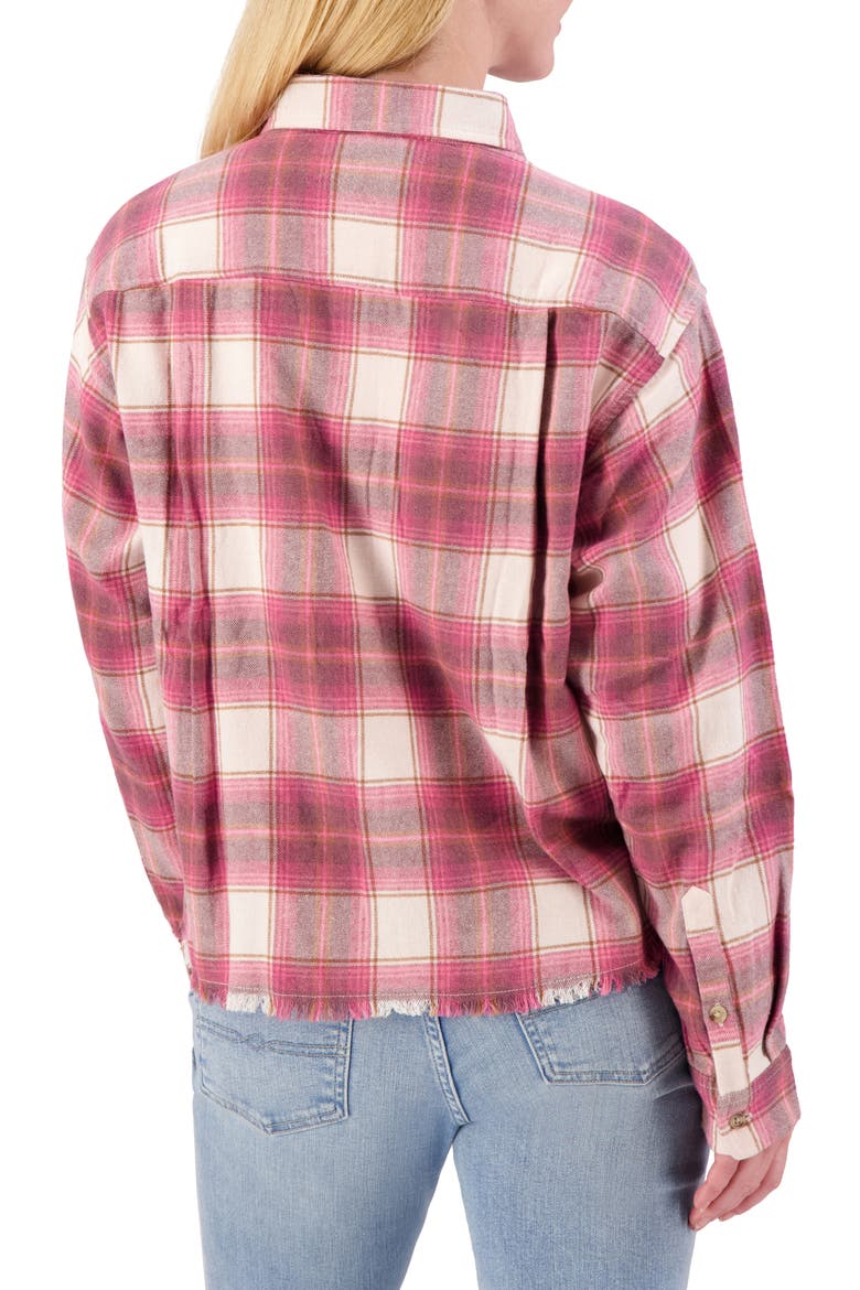Plaid Raw Edge Button-Up Flannel Shirt, Alternate, color, PINK PLAID