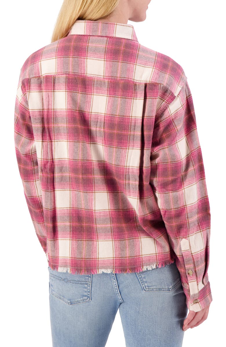Lucky Brand Plaid Raw Edge Button-Up Flannel Shirt, Alternate, color, Pink Plaid