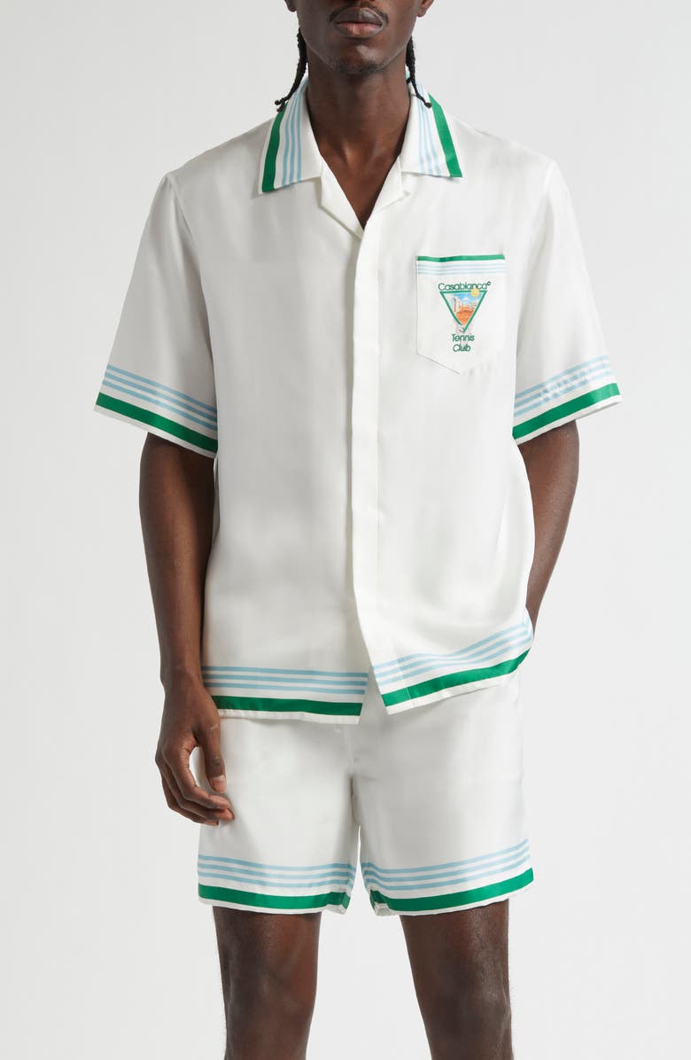 Casablanca Metaphysical Tennis Icon Silk Camp Shirt, Main, color, 
