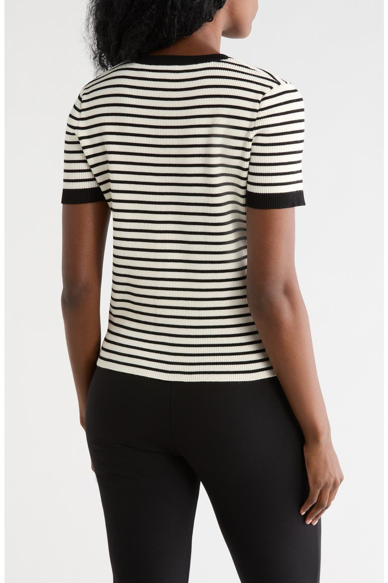 Stripe Short Sleeve Crop Cardigan, Alternate, color, WHITE/ BLACK