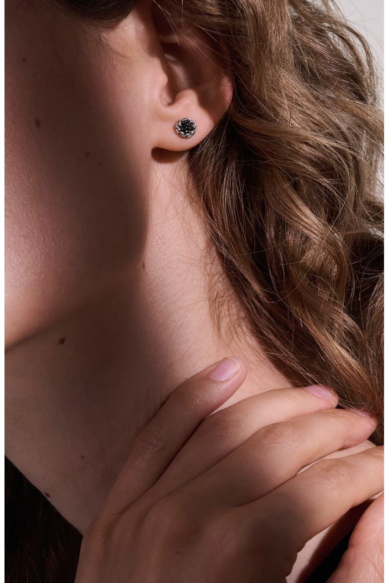 Carved Chain Stud Earrings, Silver, Pavé, Alternate, color, BLACK