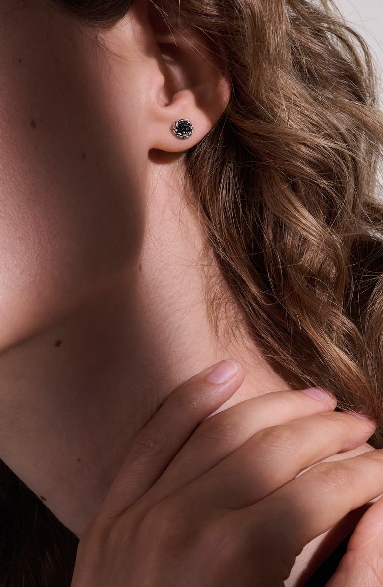 John Hardy Carved Chain Stud Earrings, Silver, Pavé, Alternate, color, Black