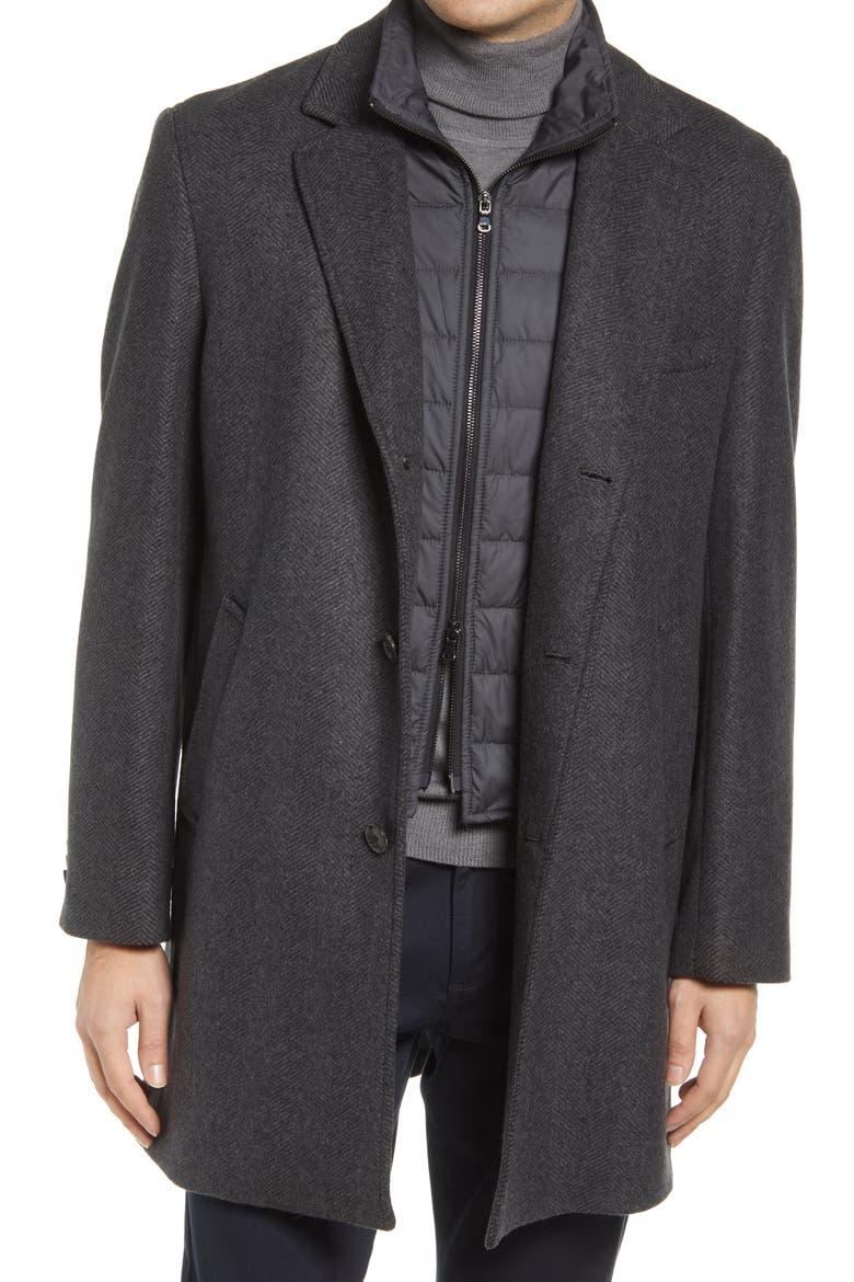 Men's Delman Wool & Cashmere Coat with Removable Bib, Alternate, color, CHARCOAL