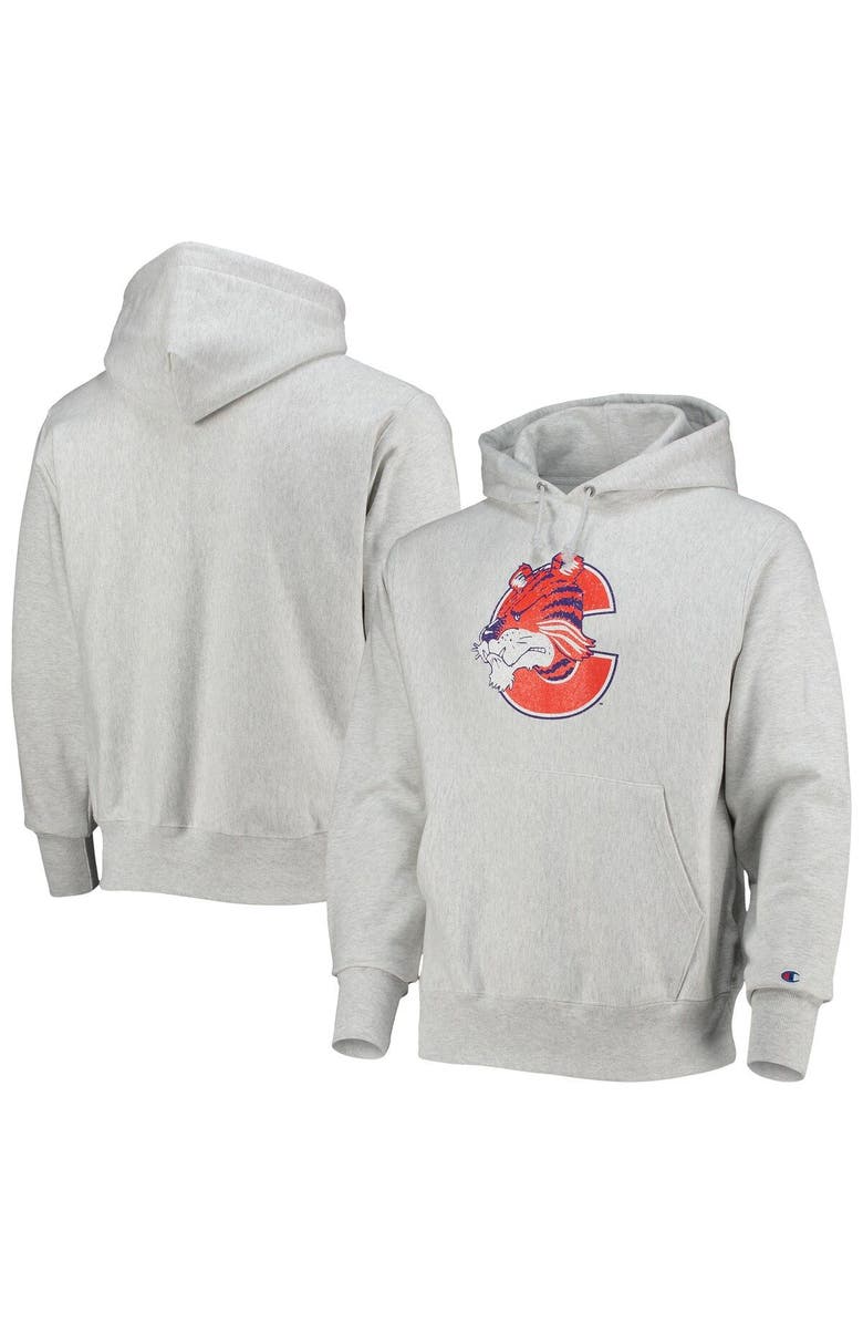 Champion Men's Champion Heathered Gray Clemson Tigers Team Vault Logo Reverse Weave Pullover Hoodie, Main, color,