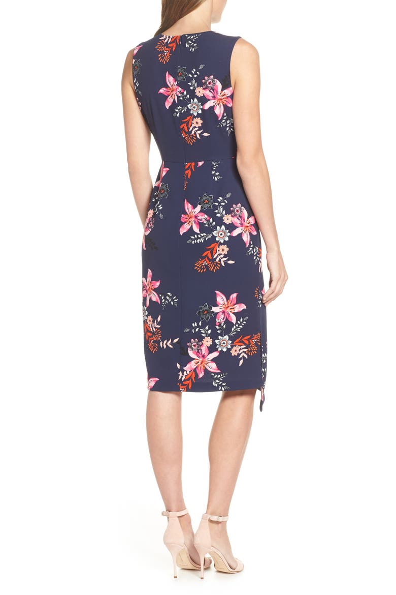 Asymmetrical Hem Scuba Crepe Sheath Dress, Alternate, color, NAVY/ MULTI