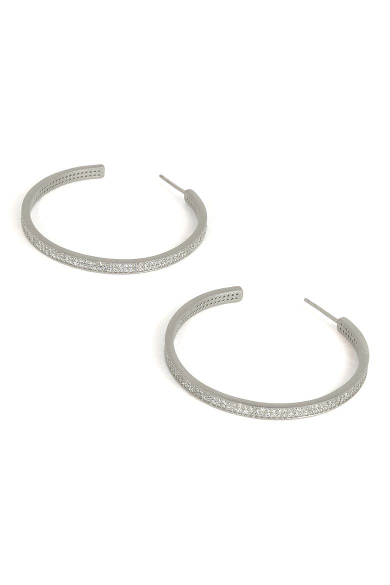Petite Pavé Midi Hoop Earrings, Alternate, color, WHITE CZ